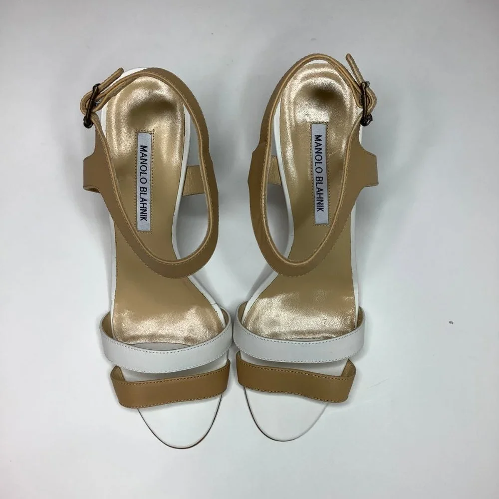 Manolo Blahnik Tan Leather Ankle Strap Sandals Women’s Size 40 - Picture 2 of 5